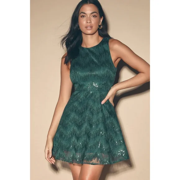 Lulus | Dresses | Green Sequin Skater Dress | Poshmark